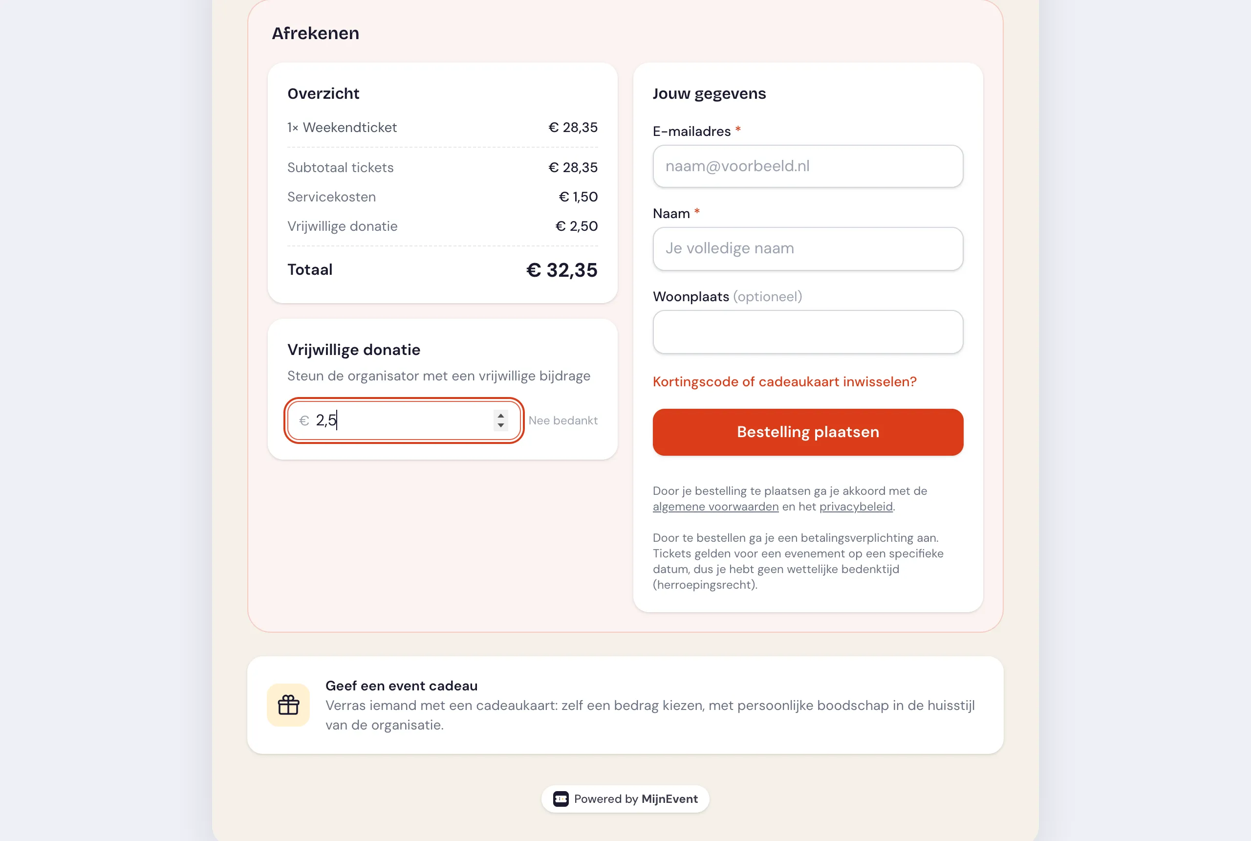 The donation field in the ticket checkout with a custom label and a separate donation line