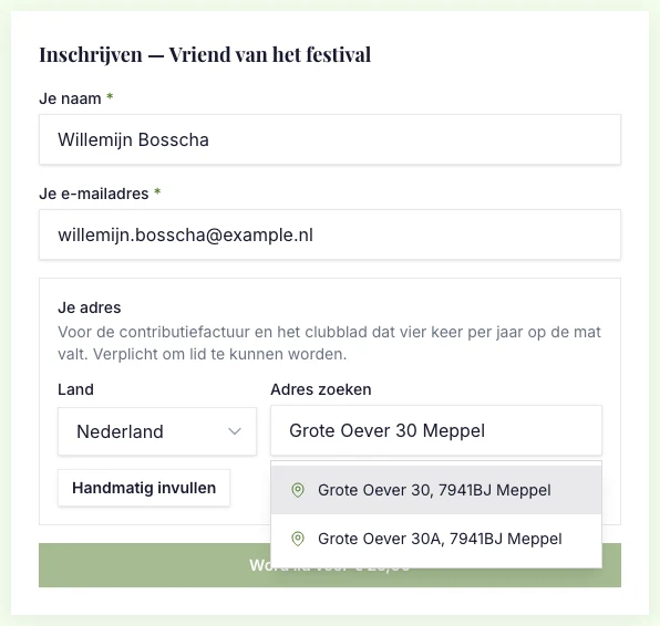 The address search in the sign-up form