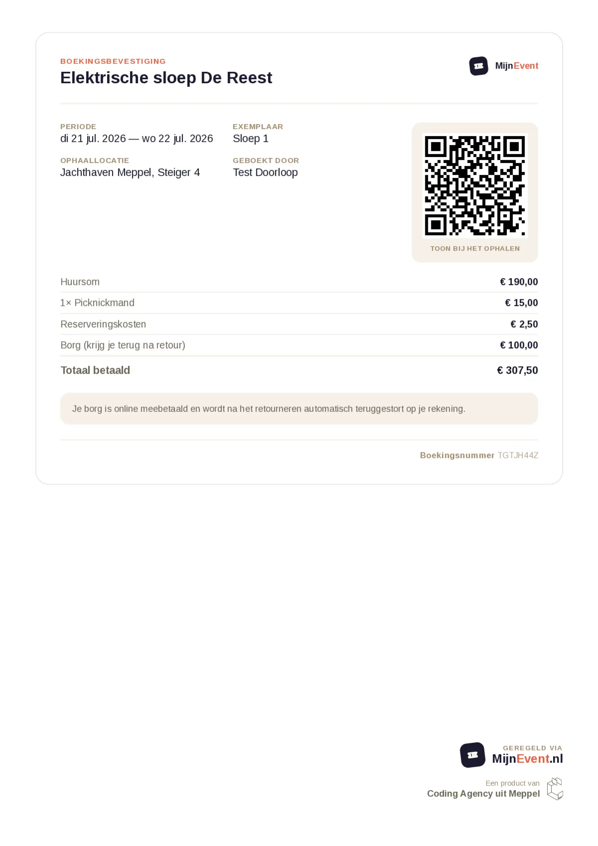 The booking confirmation as a PDF