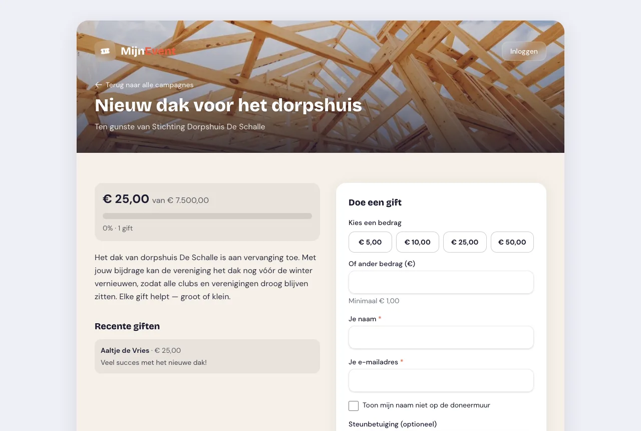 Een doneercampagne met voortgangsteller en doneermuur