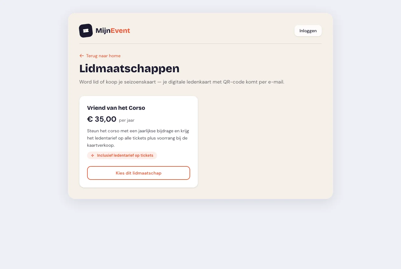 De publieke lidmaatschapspagina met soorten