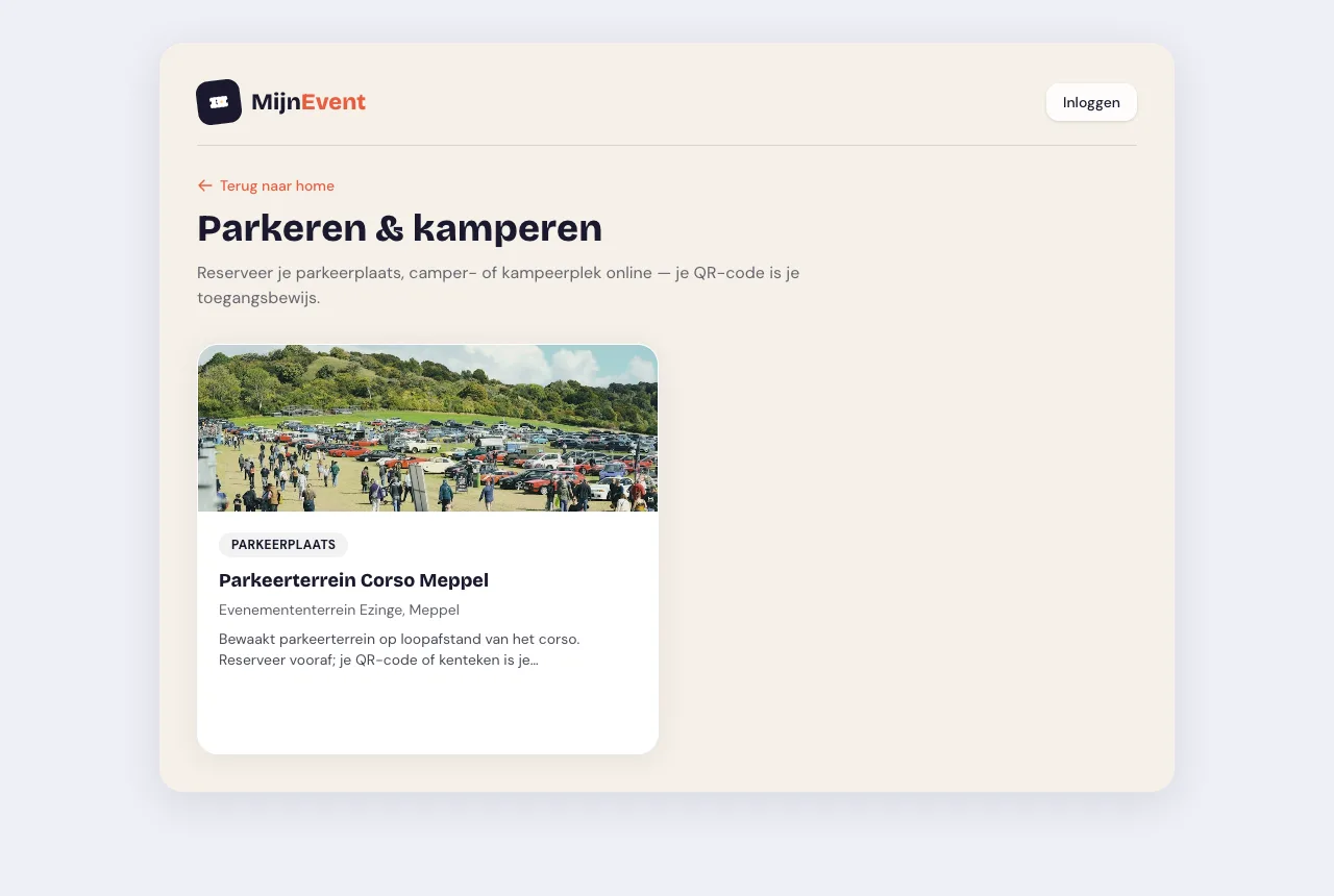 De publieke parkeerpagina met beschikbare plekken