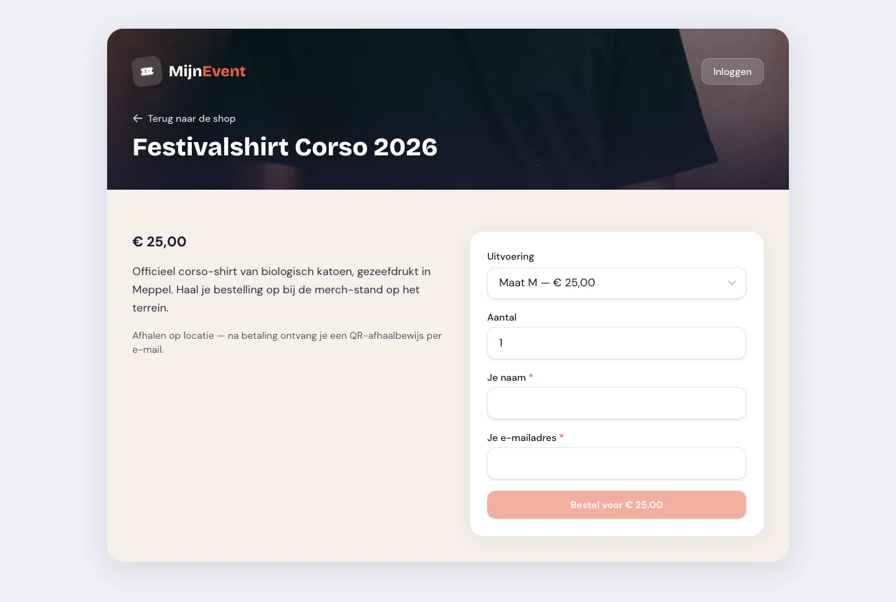 De productpagina met variantkeuze en live totaal