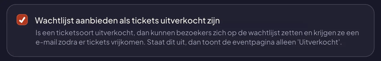 The 'Offer a waiting list when tickets are sold out' checkbox in the event edit screen