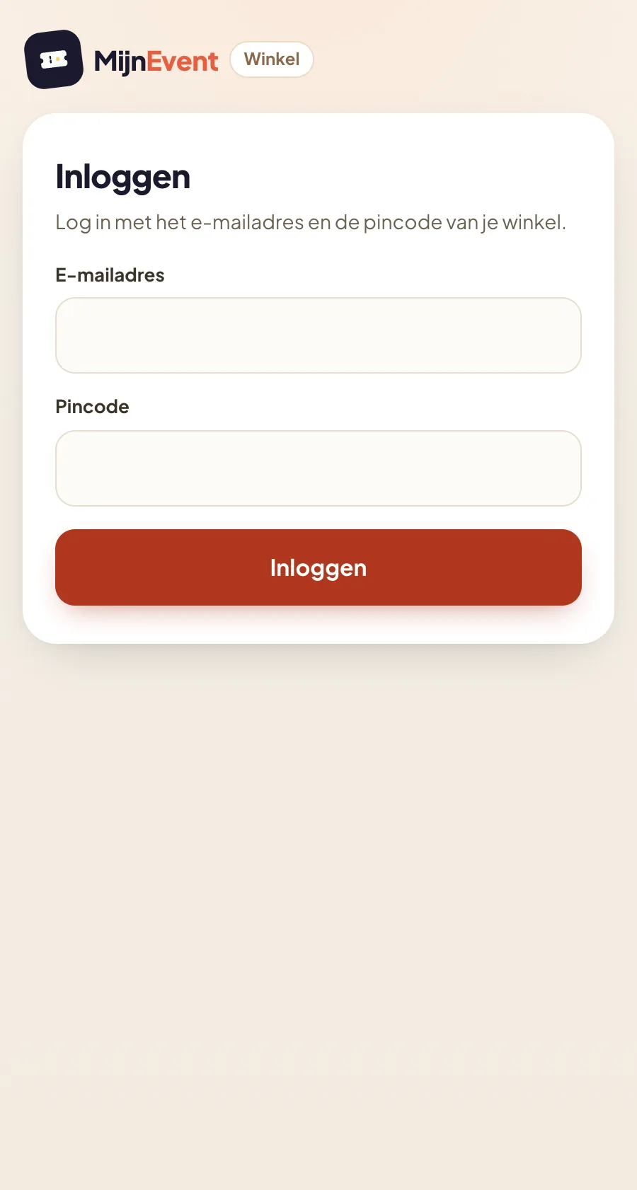 Elke winkel logt in met e-mail en pincode